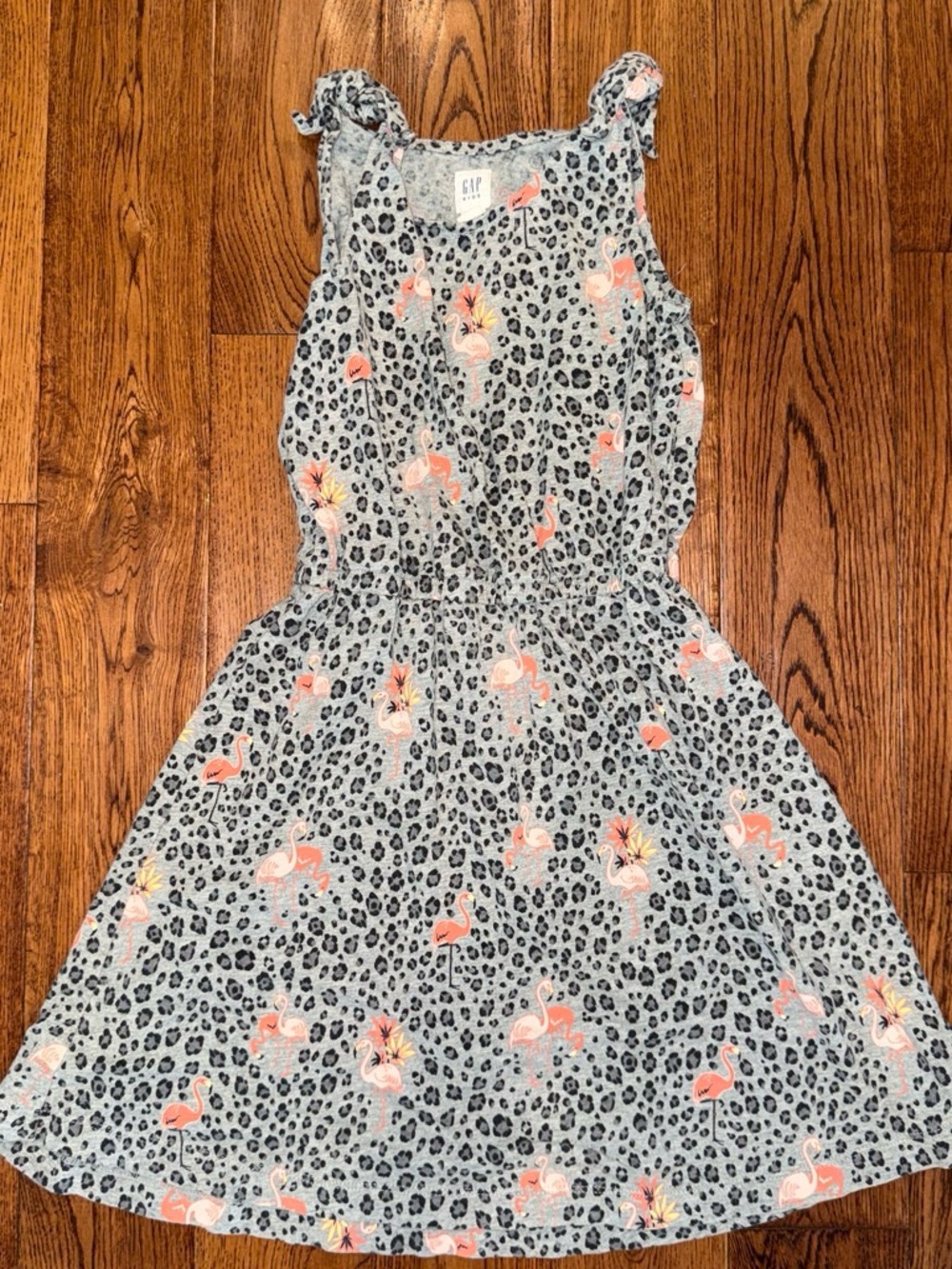 GAP Girls Gray Leopard Print Dress with Pink Flamingos